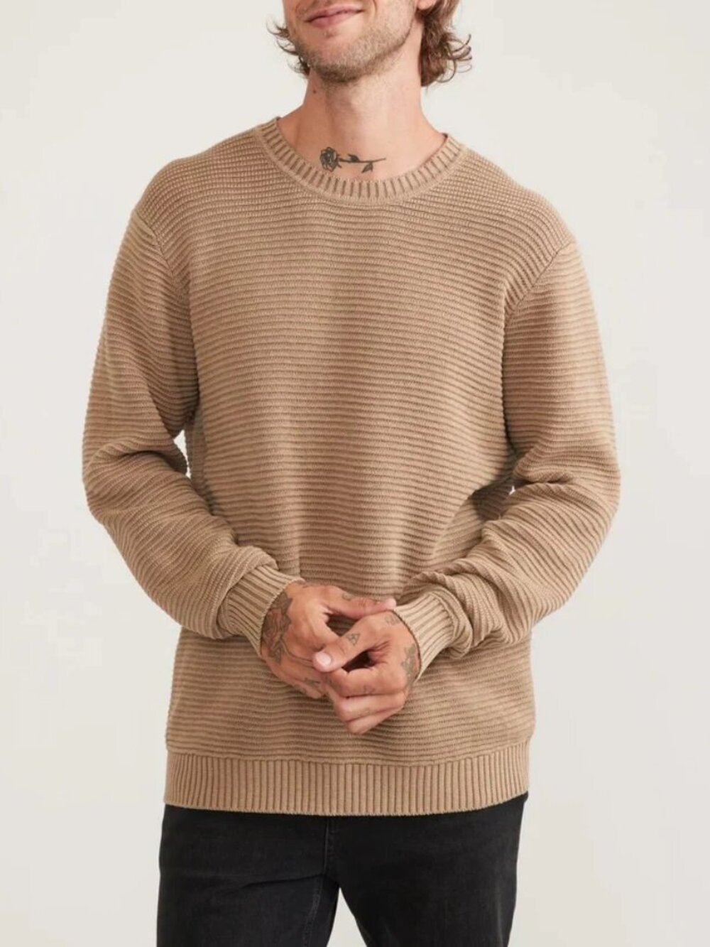Marine Layer Tan Garment Dye Cotton Crewneck Sweater/16696